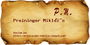 Preininger Miklós névjegykártya